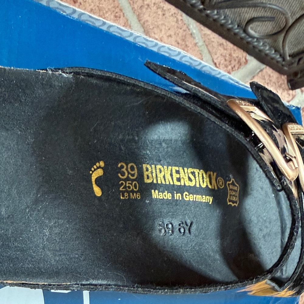 Birkenstock Black Patent Big Two-Buckle Slide Sandals Size 39 (8.5-9) NWBox - Picture 2 of 7
